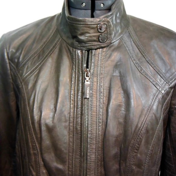 NWT Bernardo Genuine Dark Gray Leather Jacket - M - Picture 2 of 8